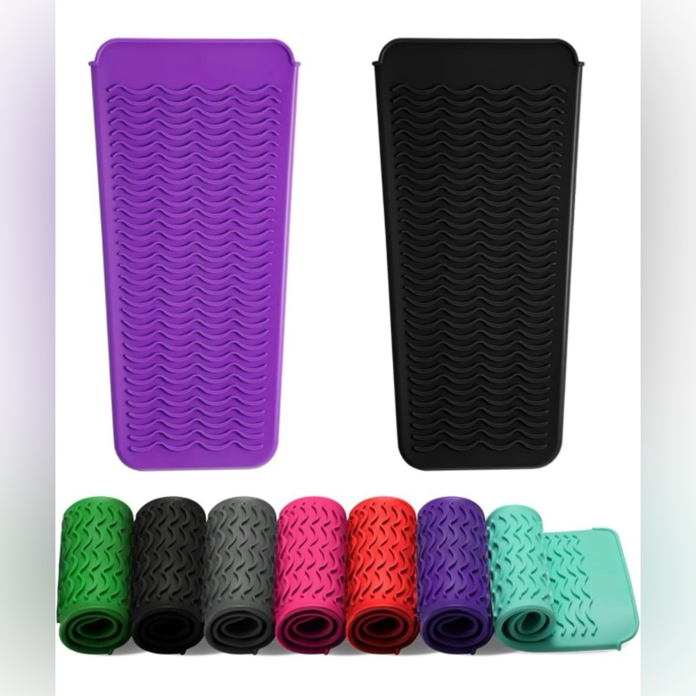 Purple and black heat resistant mat and storage for heated hair tools